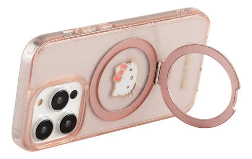 Funda Para iPhone 16 Pro Max Hello Kitty Ring Glitter Rosa