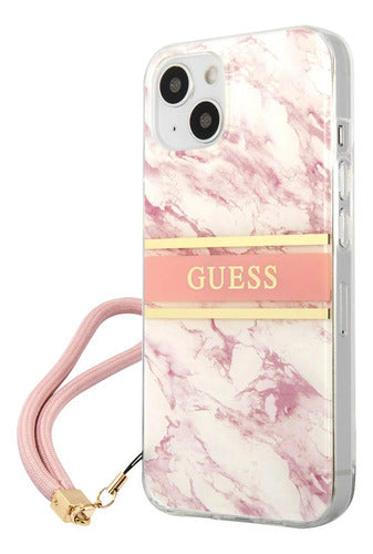 Funda Para iPhone 15 Guess Marble Stripe Rosa
