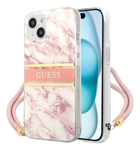 Funda Para iPhone 15 Guess Marble Stripe Rosa