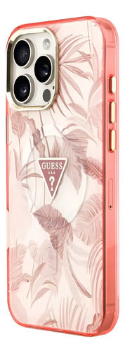 Funda Para iPhone 16 Pro Max Guess Leaves Rosa