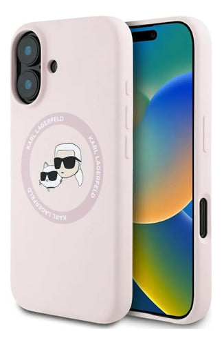 Funda Para iPhone 16 Karl Lagerfeld Silicon Heads Rosa