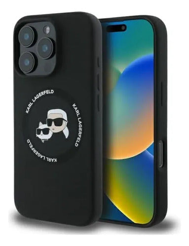 Funda Para iPhone 16 Pro Max Karl Lagerfeld Silicon Heads Negro