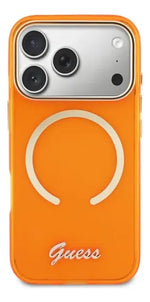 Funda Para iPhone 17 Pro Max Guess Script Metal Naranja