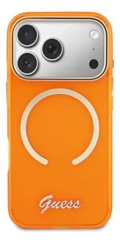 Funda Para iPhone 17 Pro Max Guess Script Metal Naranja