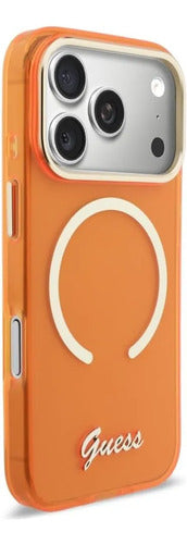 Funda Para iPhone 17 Pro Guess Script Metal Naranja