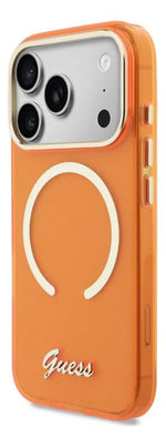 Funda Para iPhone 17 Pro Guess Script Metal Naranja