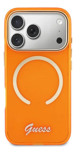 Funda Para iPhone 17 Pro Guess Script Metal Naranja