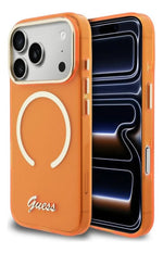 Funda Para iPhone 17 Pro Guess Script Metal Naranja