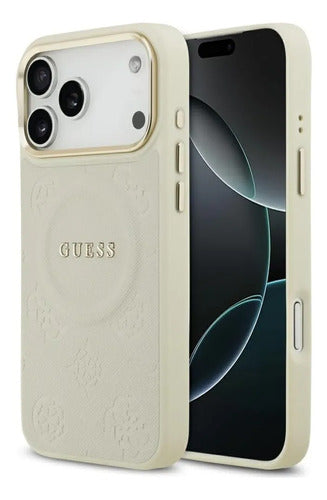 Funda Para iPhone 17 Pro Guess Peony Hot Stamp Tpu Magsafe Beige Peony Hot Stamp
