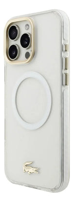 Funda Para iPhone 16 Pro Max Lacoste Gold Magsafe Original Blanco Gold