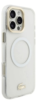 Funda Para iPhone 16 Pro Max Lacoste Gold Magsafe Original Blanco Gold