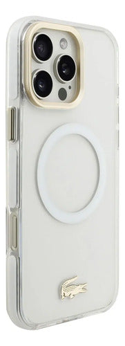 Funda Para iPhone 16 Pro Max Lacoste Gold Magsafe Original Blanco Gold