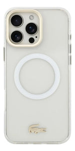 Funda Para iPhone 16 Pro Max Lacoste Gold Magsafe Original Blanco Gold