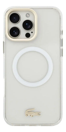 Funda Para iPhone 16 Pro Max Lacoste Gold Magsafe Original Blanco Gold