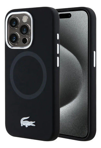 Funda Para iPhone 15 Pro Max Lacoste Silver Croc Silicon Negro Silver Croc