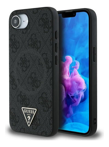 Funda Para iPhone 16e Guess Triangle Stand Ligera Original Negro Triangle Stand
