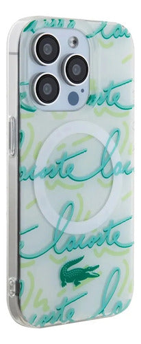 Funda Para iPhone 15 Pro Max Lacoste Script Con Magsafe Pc Blanco Script