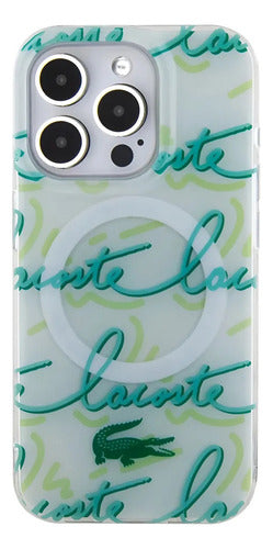 Funda Para iPhone 15 Pro Max Lacoste Script Con Magsafe Pc Blanco Script