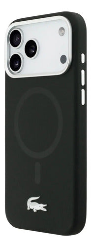 Funda Para iPhone 17 Pro Max Lacoste Magsafe Silver Croc Negro Croc