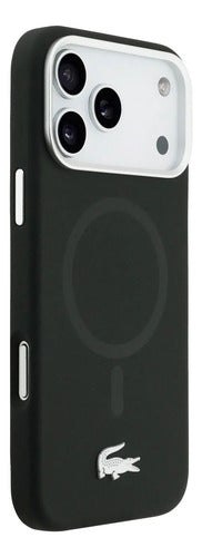 Funda Para iPhone 17 Pro Max Lacoste Magsafe Silver Croc Negro Croc
