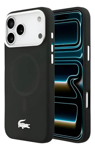Funda Para iPhone 17 Pro Max Lacoste Magsafe Silver Croc Negro Croc