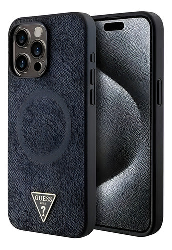 Funda Para iPhone 15 Pro Guess Triangle Stand Con Magsafe Negro