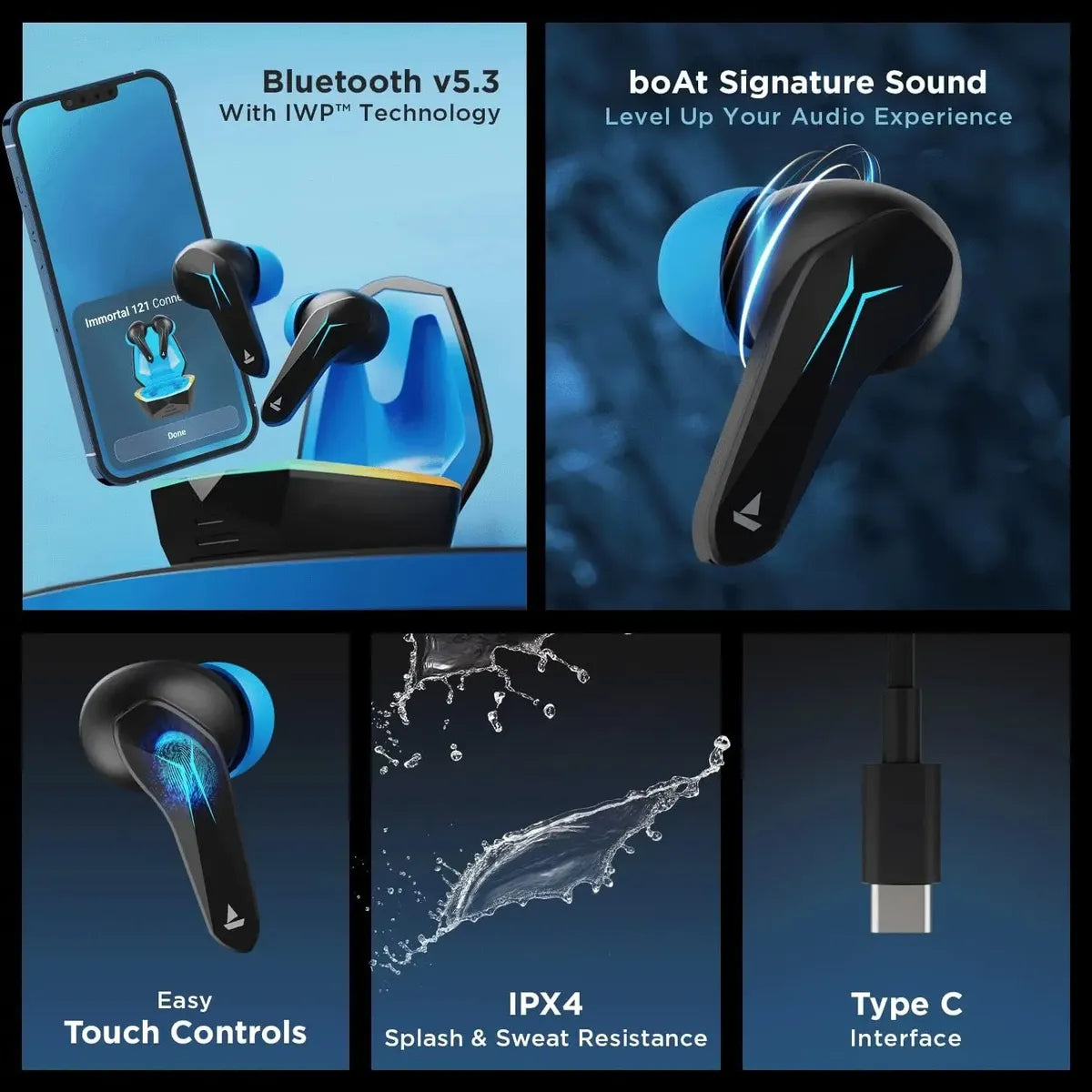 Audífonos Inmortal 121 Boat Bluetooth Negro
