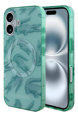 Funda Para iPhone 16 Lacoste Alligator Con Magsafe Tpu Verde Alligator