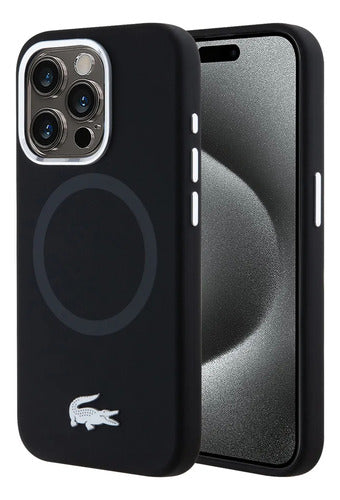 Funda Para iPhone 15 Pro Lacoste Magsafe Silver Croc Origina Negro iPhone 15 Pro