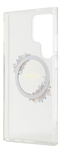 Funda Para Galaxy S24 Ultra Guess Magsafe Con Anillo Floral Transparente Flower Ring
