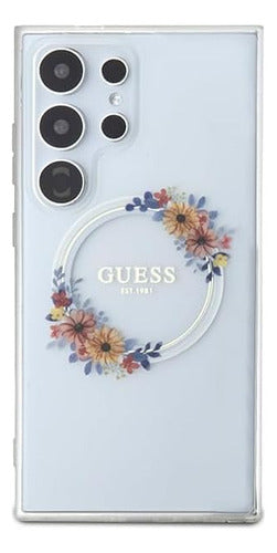 Funda Para Galaxy S24 Ultra Guess Magsafe Con Anillo Floral Transparente Flower Ring
