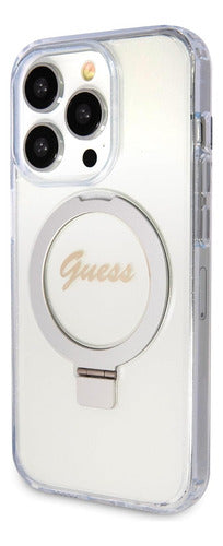 Funda Para iPhone 15 Pro Max Guess Metal Stand Con Soporte Anillo Compatible Magsafe Case Antiarañazos Pc/tpu Reforzada