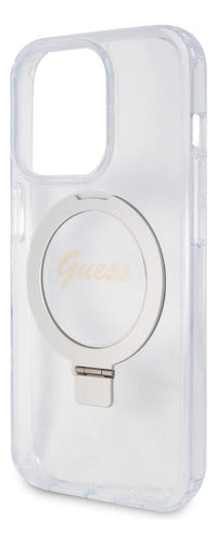 Funda Para iPhone 15 Pro Max Guess Metal Stand Con Soporte Anillo Compatible Magsafe Case Antiarañazos Pc/tpu Reforzada
