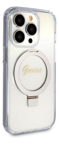 Funda Para iPhone 15 Pro Guess Metal Stand Con Soporte Anillo Compatible Magsafe Case Antiarañazos De Pc/tpu Reforzada E