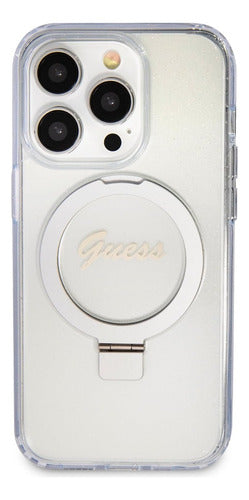 Funda Para iPhone 15 Pro Guess Metal Stand Con Soporte Anillo Compatible Magsafe Case Antiarañazos De Pc/tpu Reforzada E