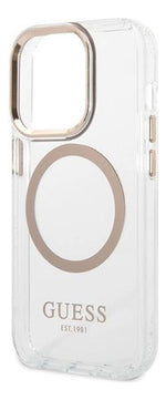 Funda Para iPhone 15 Pro Outline Guess Con Bordes Dorados Compatible Con Magsafe Elegante Protección Premium Anillo Magn