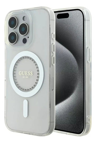 Funda Para iPhone 15 Pro Guess Diamond Magsafe Transparente