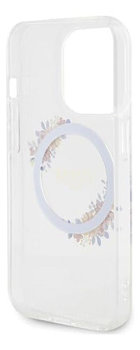 Funda Para iPhone 15 Pro Max Guess Magsafe Con Anillo Floral Transparente Flowers