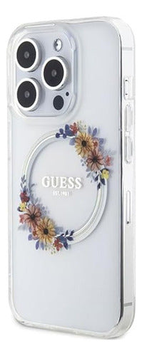 Funda Para iPhone 15 Pro Max Guess Magsafe Con Anillo Floral Transparente Flowers