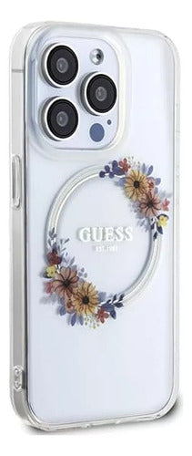 Funda Para iPhone 14 Pro Max Guess Magsafe Con Anillo Floral Transparente Flowers