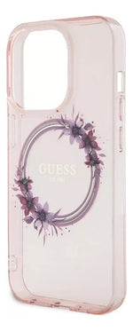 Funda Para iPhone 15 Pro Max Guess Magsafe Con Anillo Floral Rosa Flowers