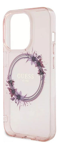 Funda Para iPhone 15 Pro Max Guess Magsafe Con Anillo Floral Rosa Flowers