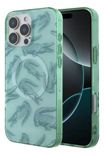 Funda Para iPhone 16 Pro Lacoste Alligator Con Magsafe Tpu Verde Alligator