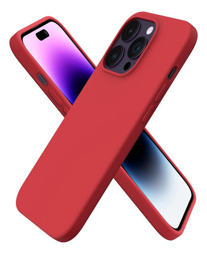 Funda iPhone 14 Pro Silicon Interior Afelpado Antigolpes Suave Rojo
