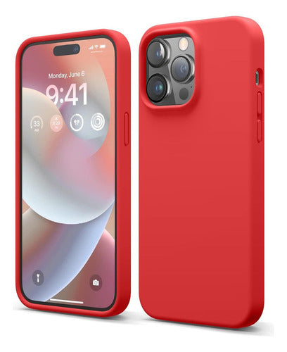 Funda iPhone 14 Pro Silicon Interior Afelpado Antigolpes Suave Rojo