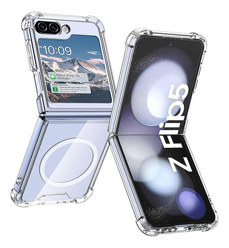 Funda Para Galaxy Z Flip 5 Magsafe Hybrid Clear Magnetic Protección Militar Transparente