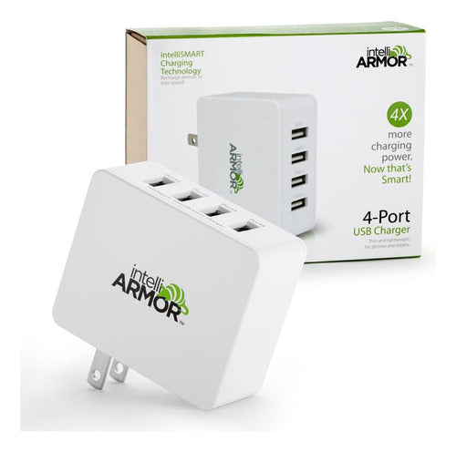 Cargador 20w De Pared 4 Puertos Ultra Rápido Intelliarmor  Blanco
