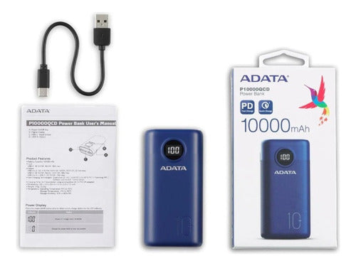 Adata Power Bank Pt100 Bateria Portatil Celulares 10000ma /k  Azul