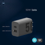 Cargador Motorola 50w Cubo + Cable Puerto Dual Usb- A+ Usb C