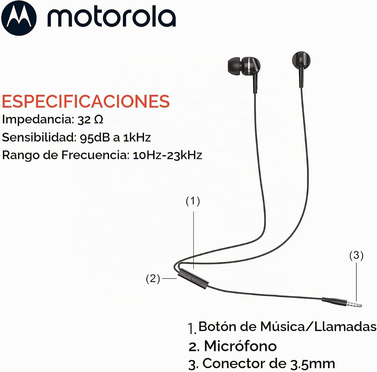 Audífonos Motorola Earbuds 105 Negro